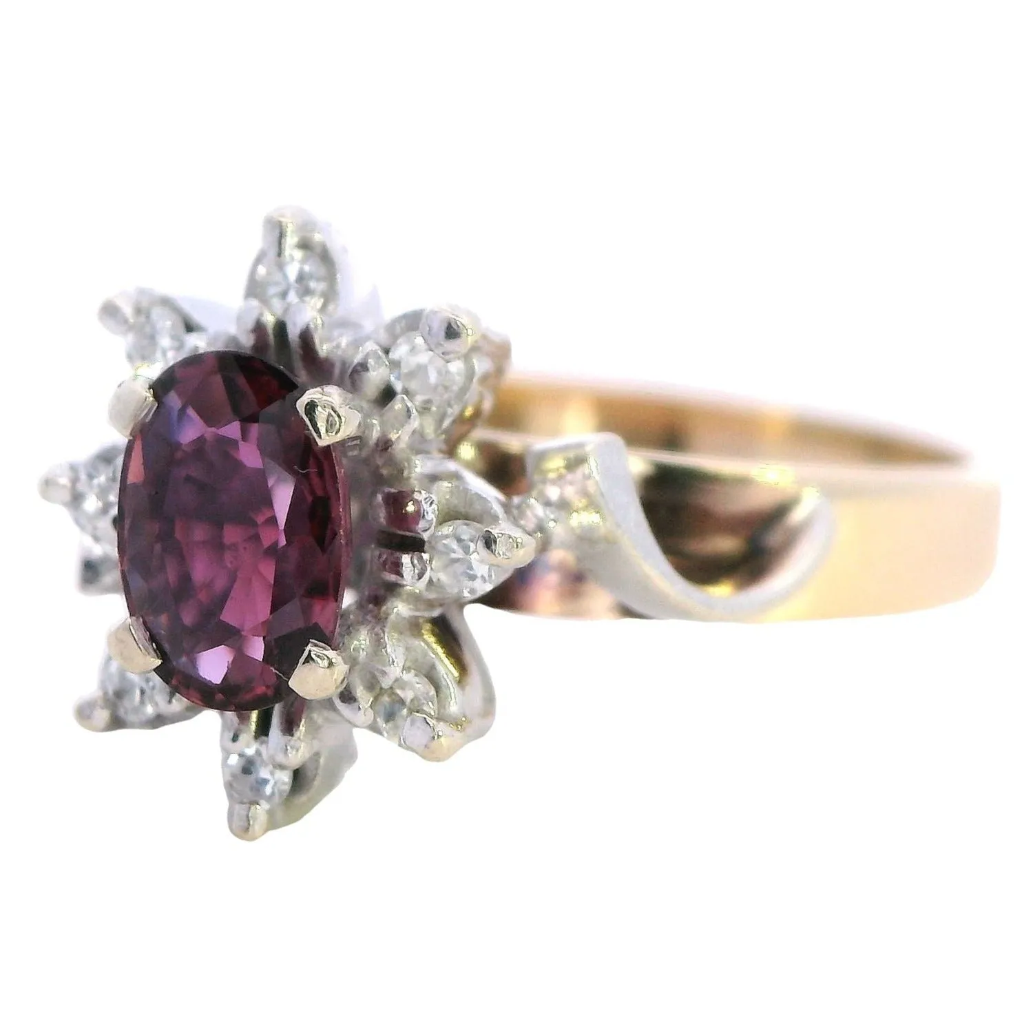 Elegant 9ct Yellow & White Gold Ruby & Diamond Cluster Ring - 9 Stones