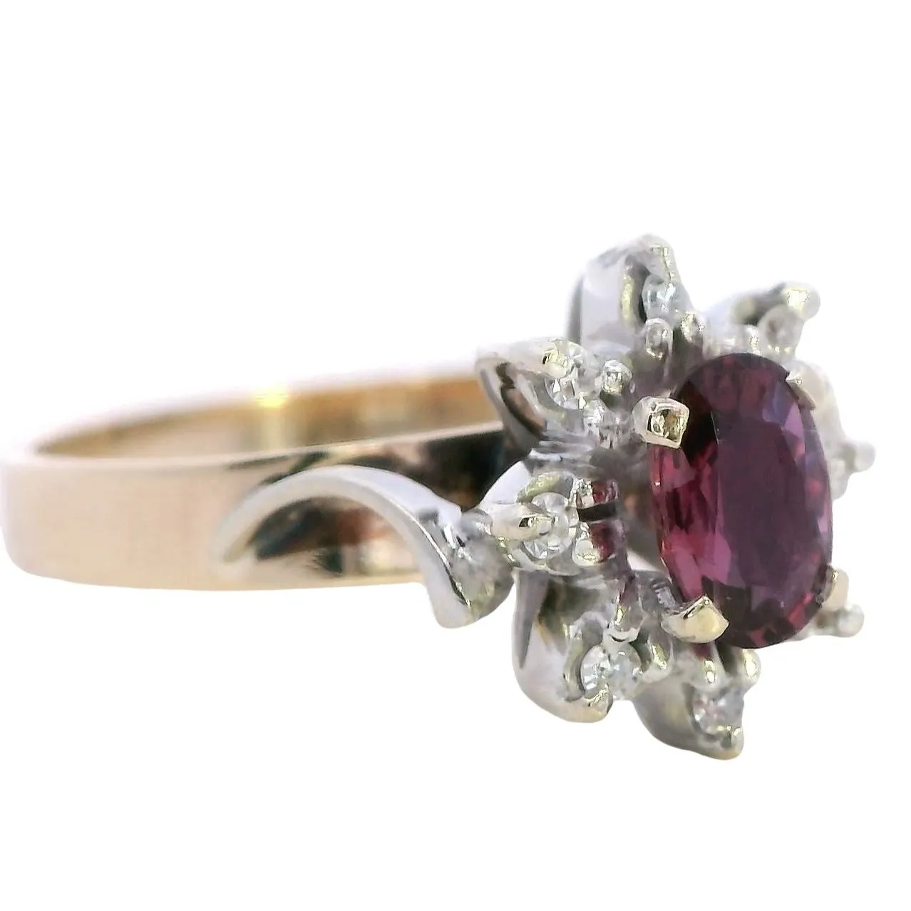 Elegant 9ct Yellow & White Gold Ruby & Diamond Cluster Ring - 9 Stones