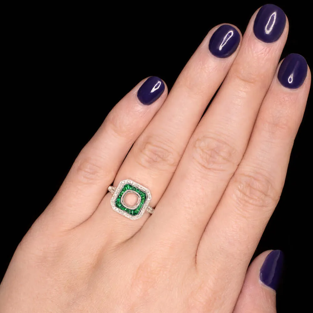 EMERALD 5.5mm HALO ENGAGEMENT RING SETTING CUSHION ROUND SQUARE ART DECO STYLE