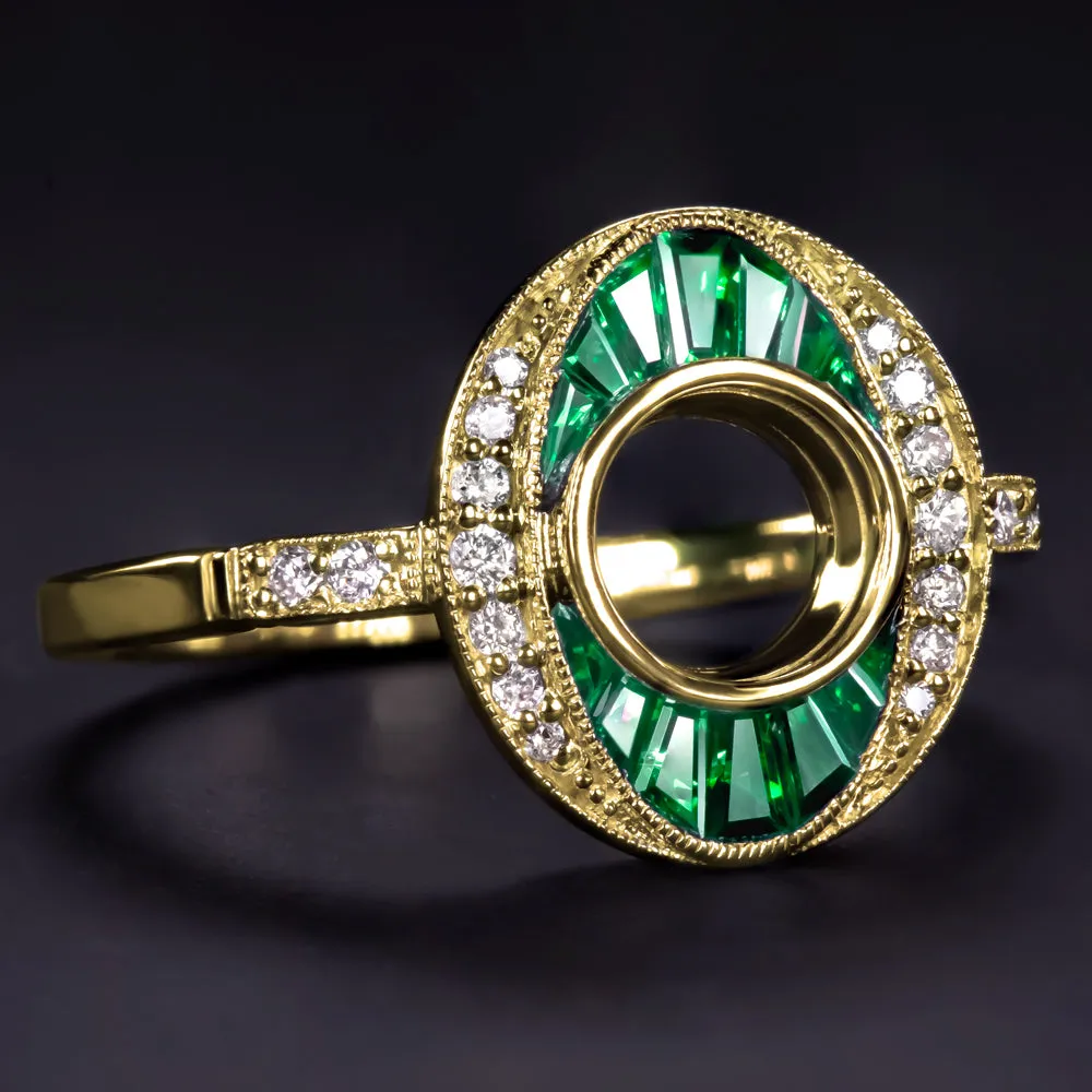 EMERALD DIAMOND RING SETTING 1CT ROUND VINTAGE ENGAGEMENT ART DECO YELLOW GOLD