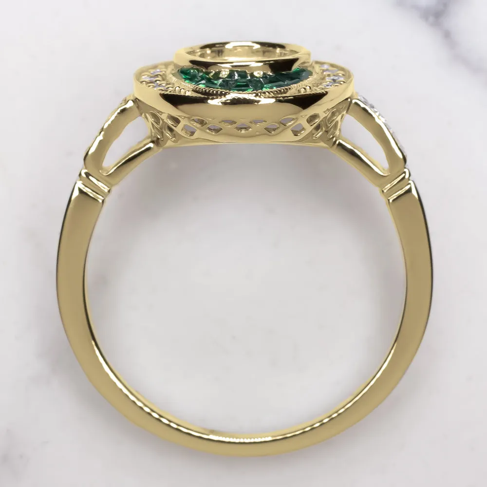 EMERALD DIAMOND RING SETTING 1CT ROUND VINTAGE ENGAGEMENT ART DECO YELLOW GOLD