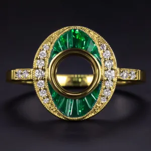 EMERALD DIAMOND RING SETTING 1CT ROUND VINTAGE ENGAGEMENT ART DECO YELLOW GOLD