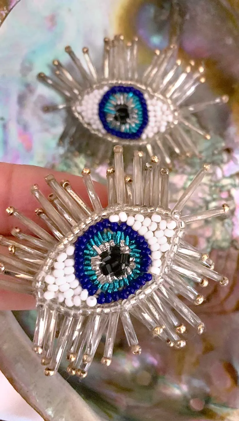 Evil Eye Beaded Earrings Blue/Silver | Olivia Dar