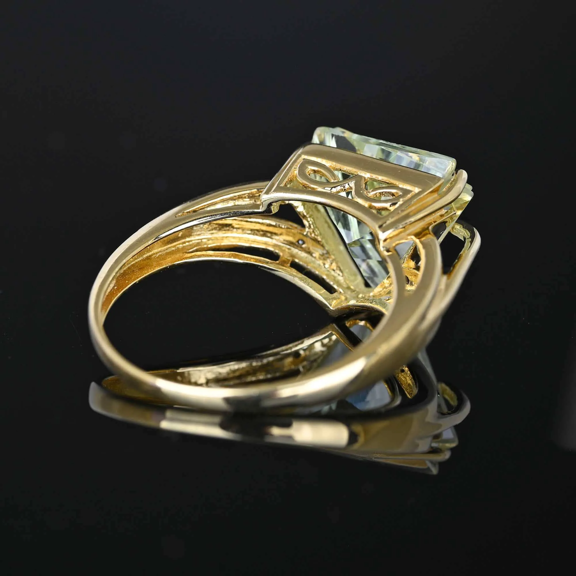 Fancy Cut Trillion Prasiolite Green Amethyst Ring