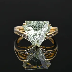 Fancy Cut Trillion Prasiolite Green Amethyst Ring