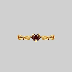 FATAL. Barbed Wire & Garnet Heart Ring - Gold