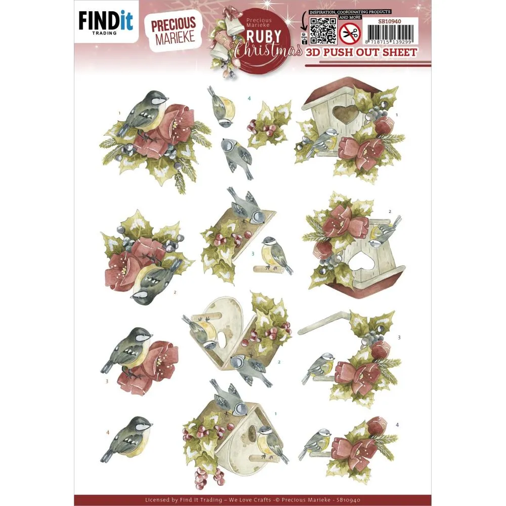 Find It Trading Precious Marieke Punchout Sheet Ruby Bird, Ruby Christmas