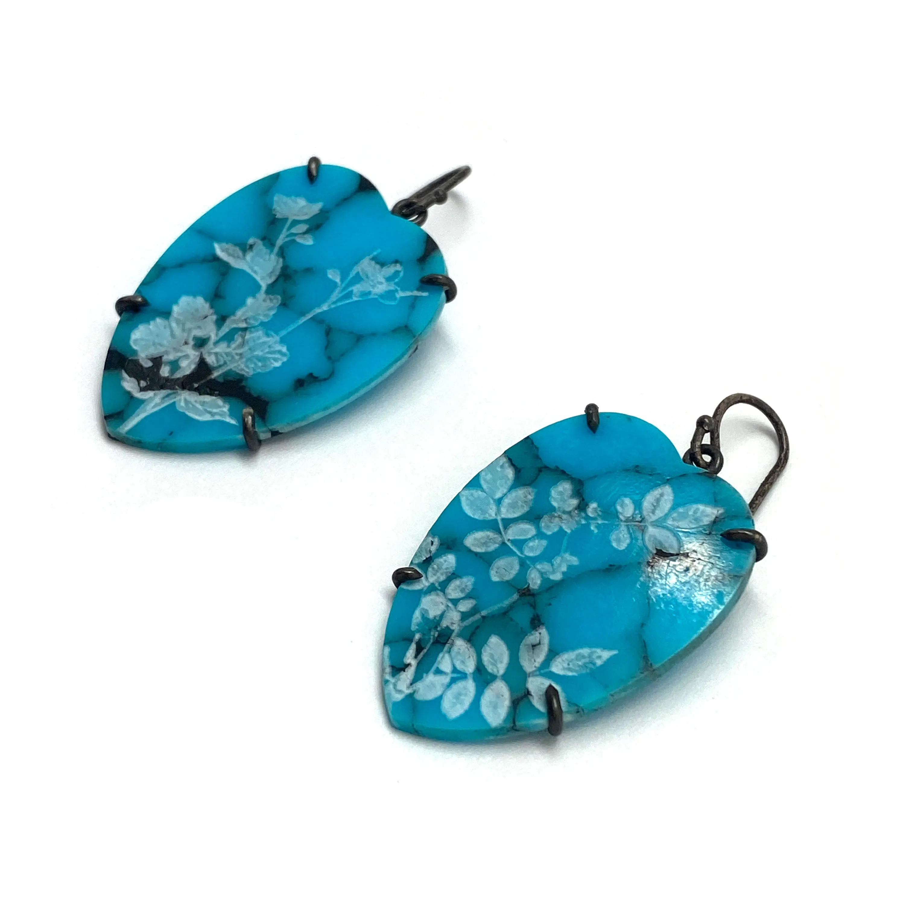 Floral Etched Turquoise Earrings