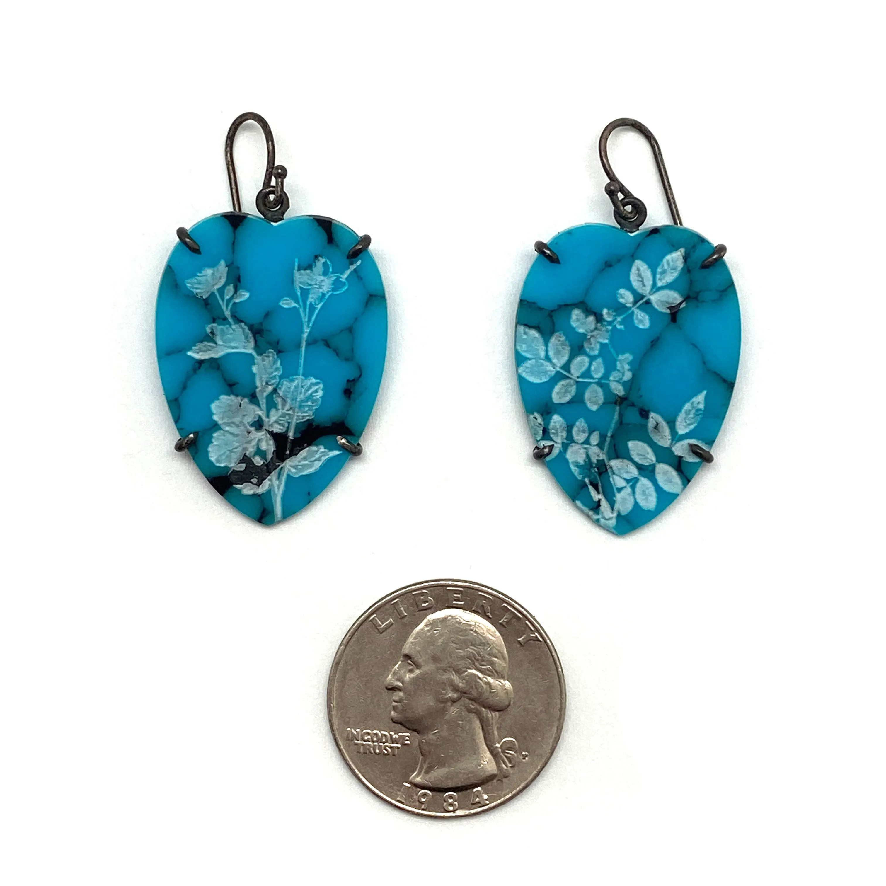 Floral Etched Turquoise Earrings