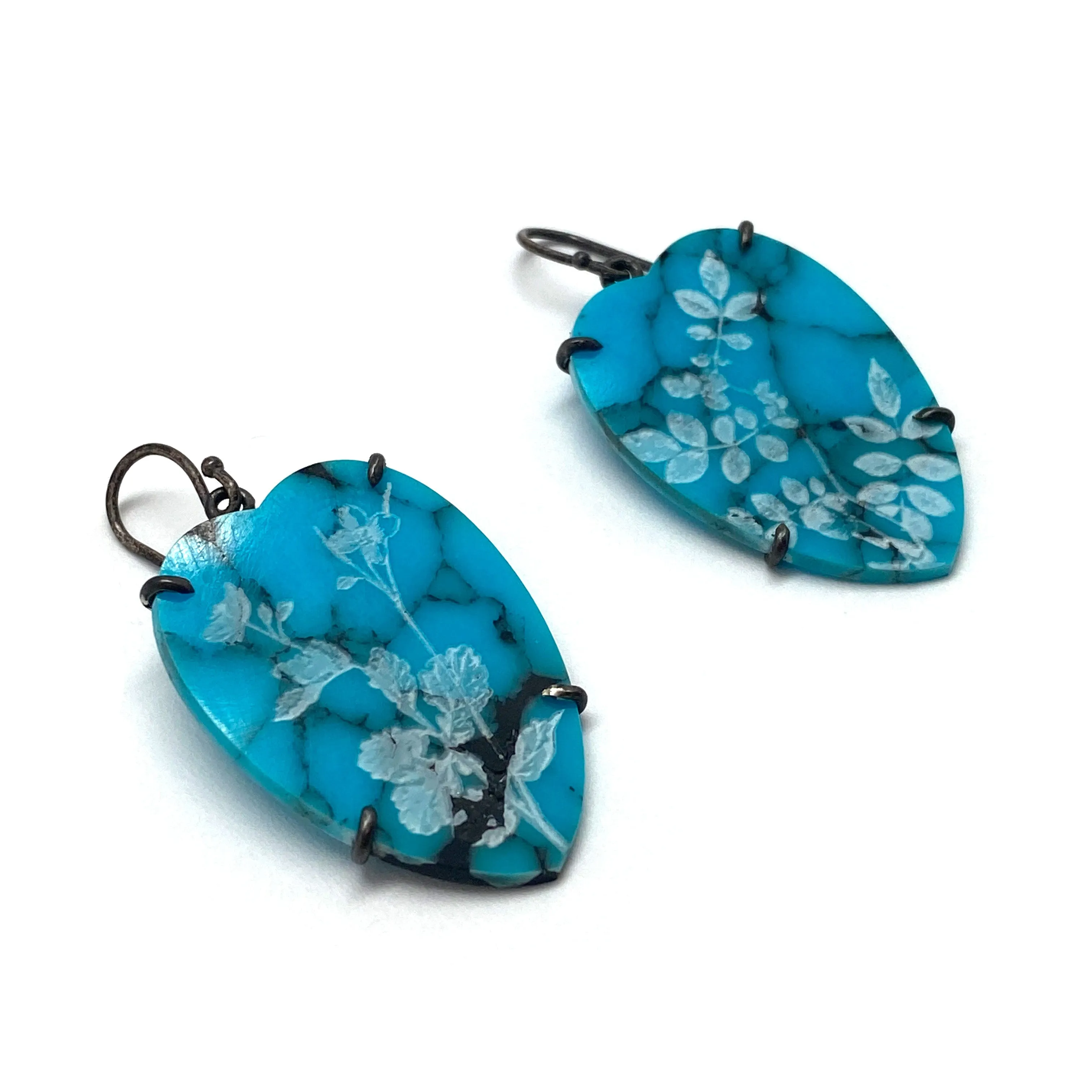 Floral Etched Turquoise Earrings