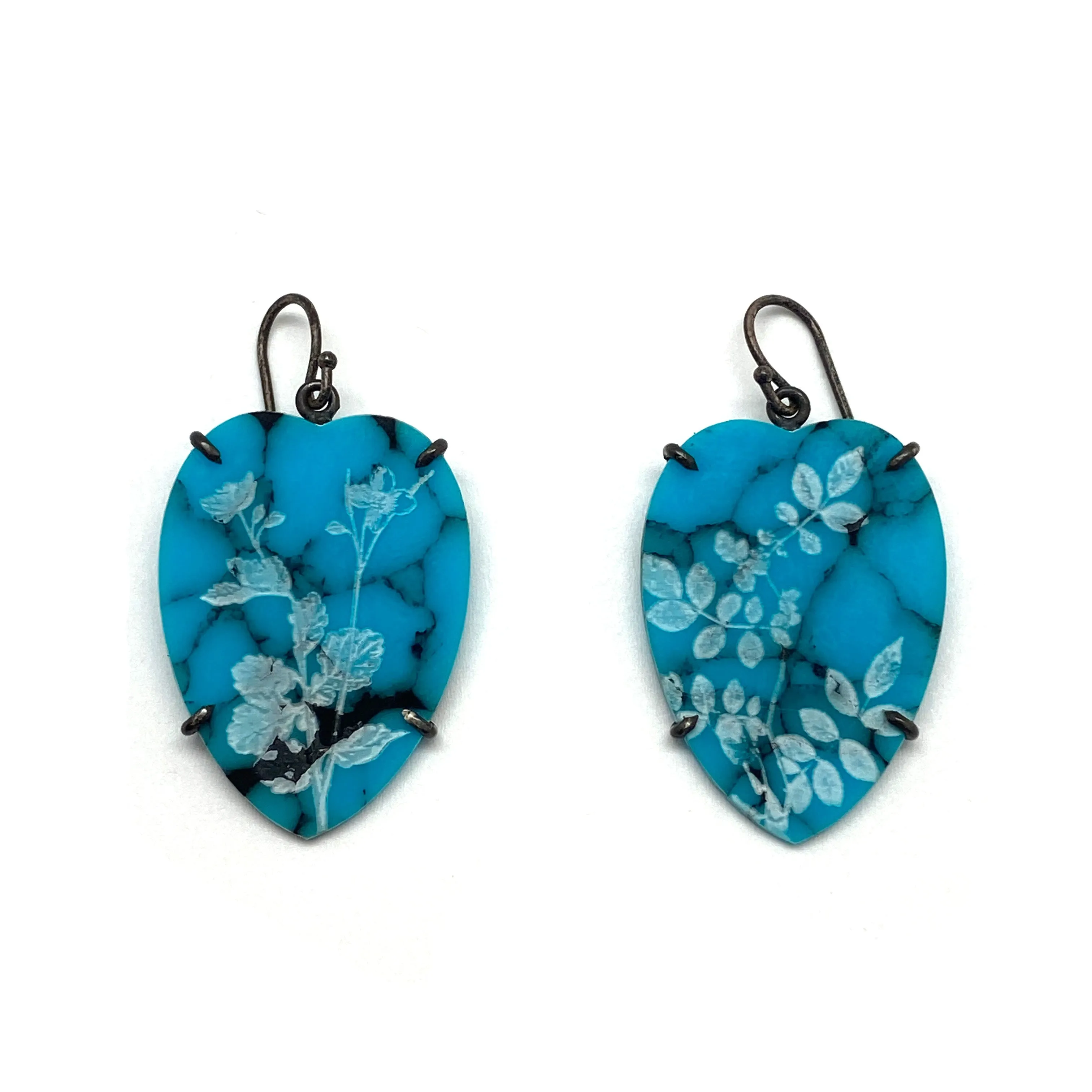 Floral Etched Turquoise Earrings