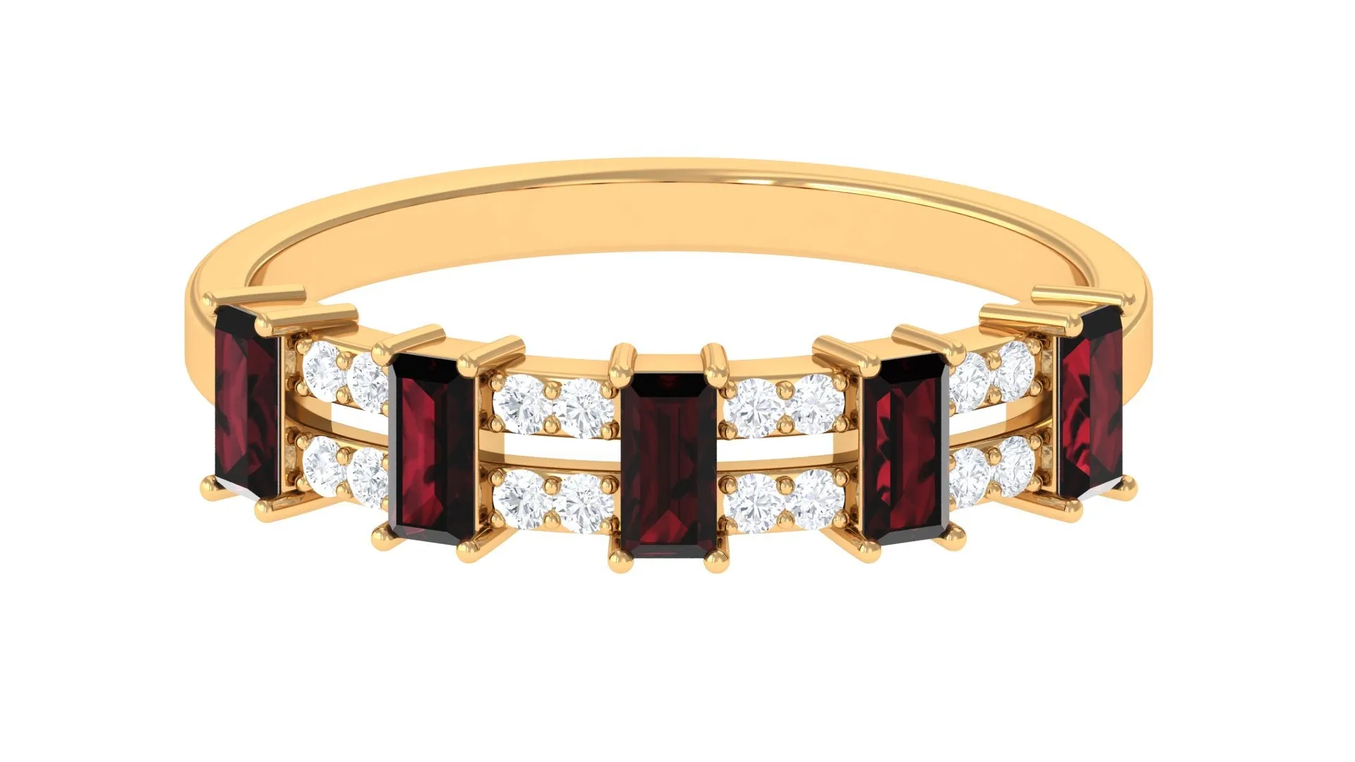 Garnet and Diamond Wide Half Eternity Band Ring