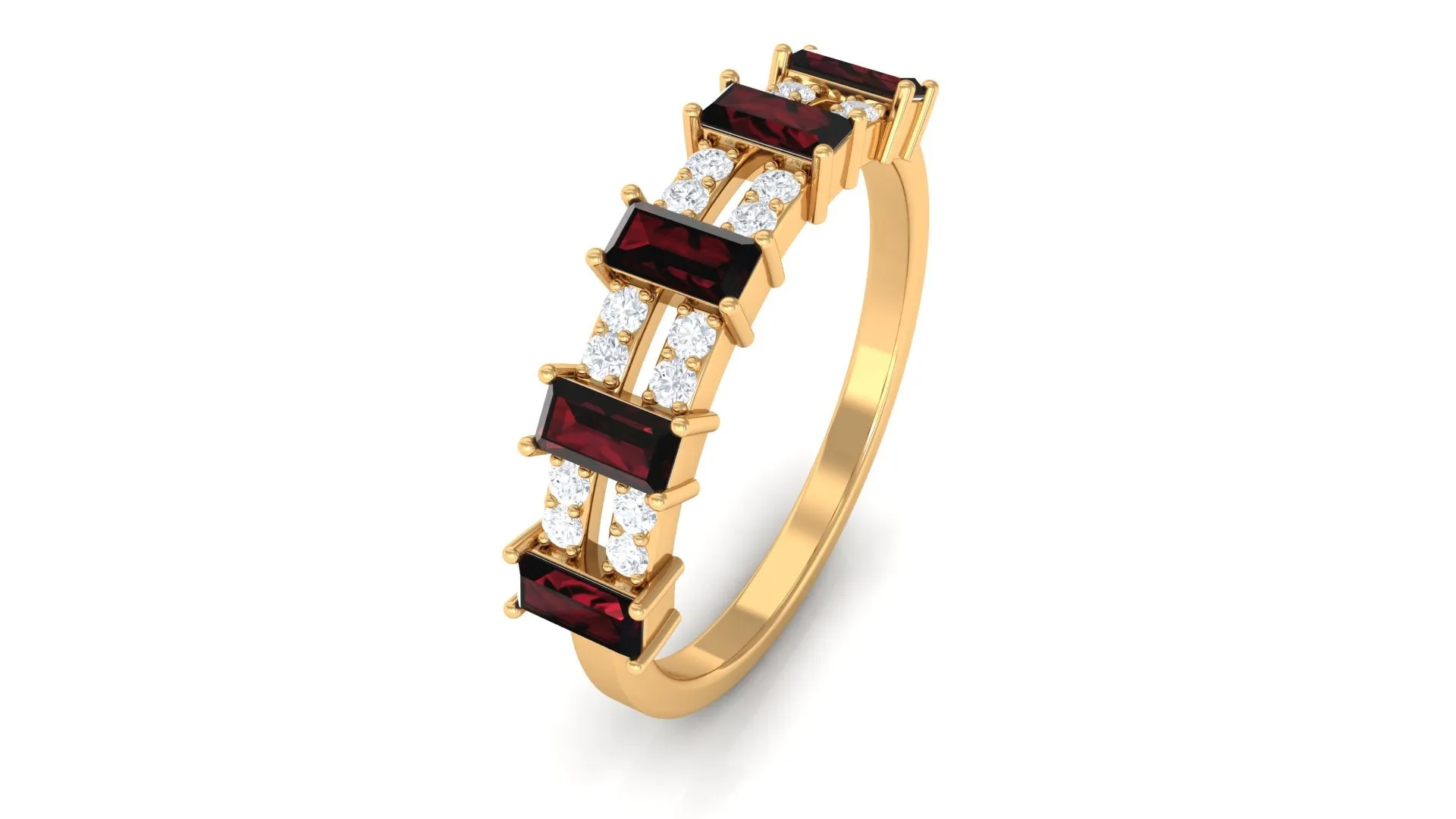 Garnet and Diamond Wide Half Eternity Band Ring