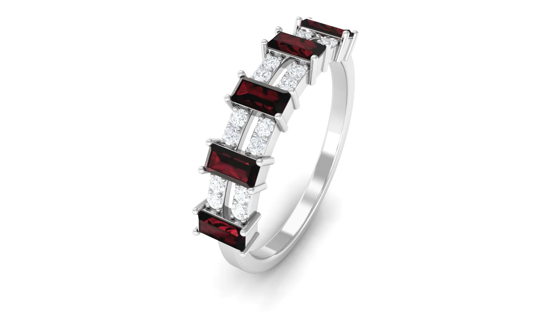 Garnet and Diamond Wide Half Eternity Band Ring