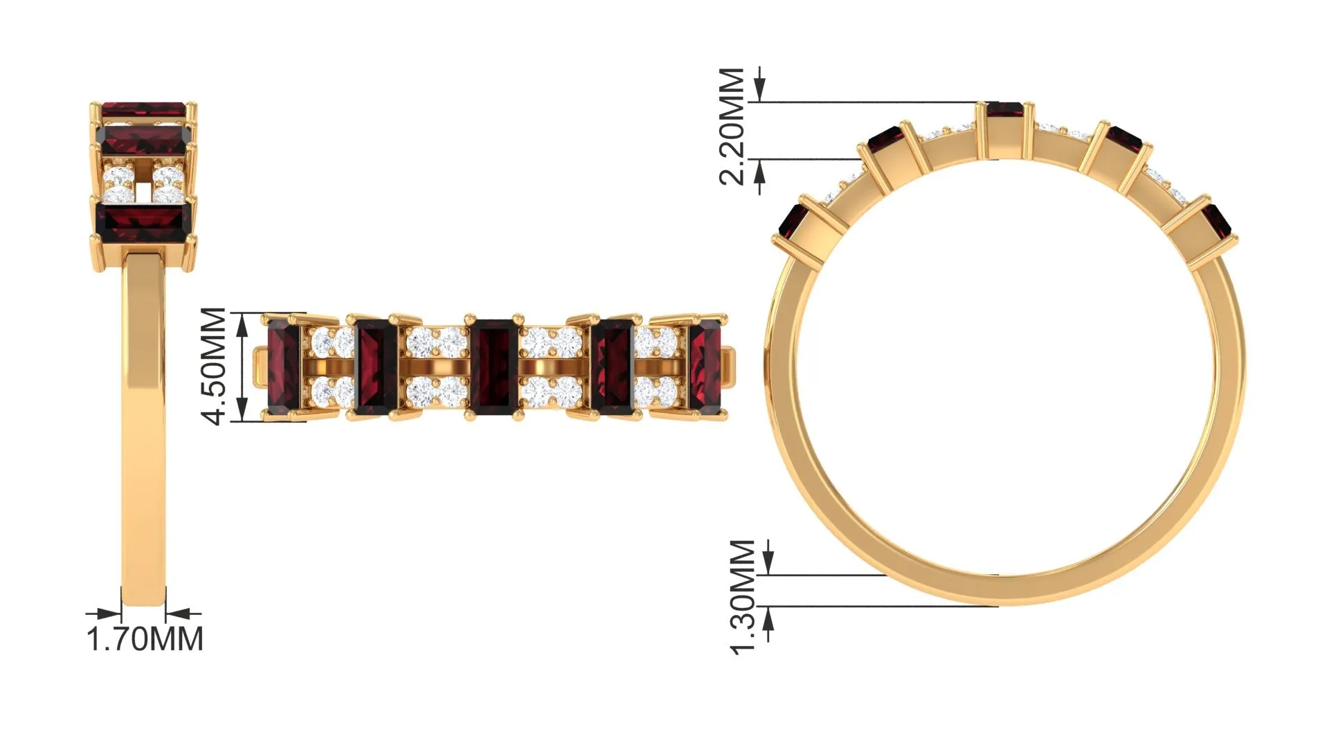 Garnet and Diamond Wide Half Eternity Band Ring