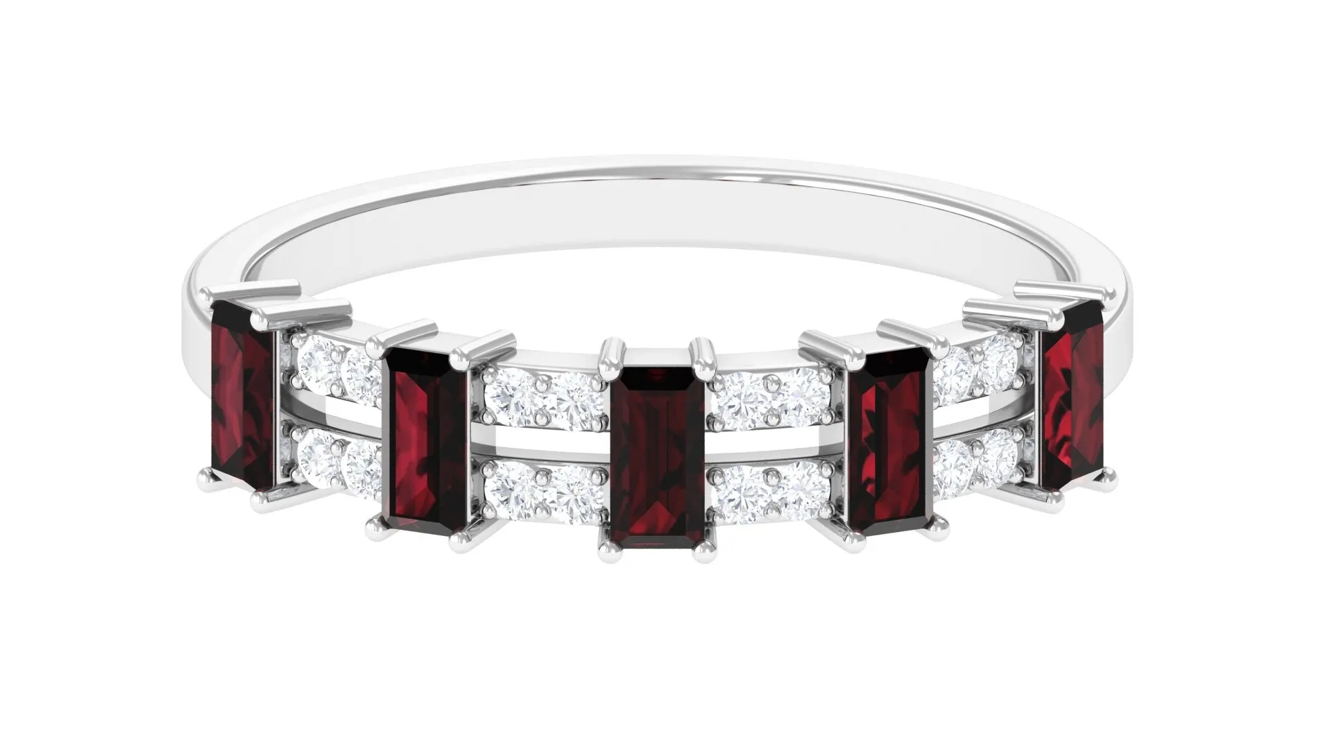 Garnet and Diamond Wide Half Eternity Band Ring