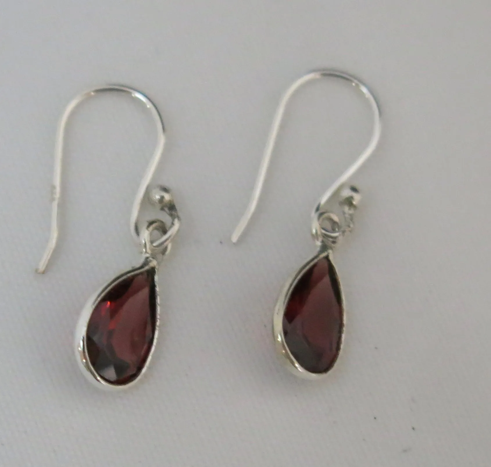 Garnet and Sterling Silver Drop Earrings