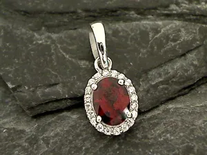 Garnet, CZ, Sterling Silver Small Pendant