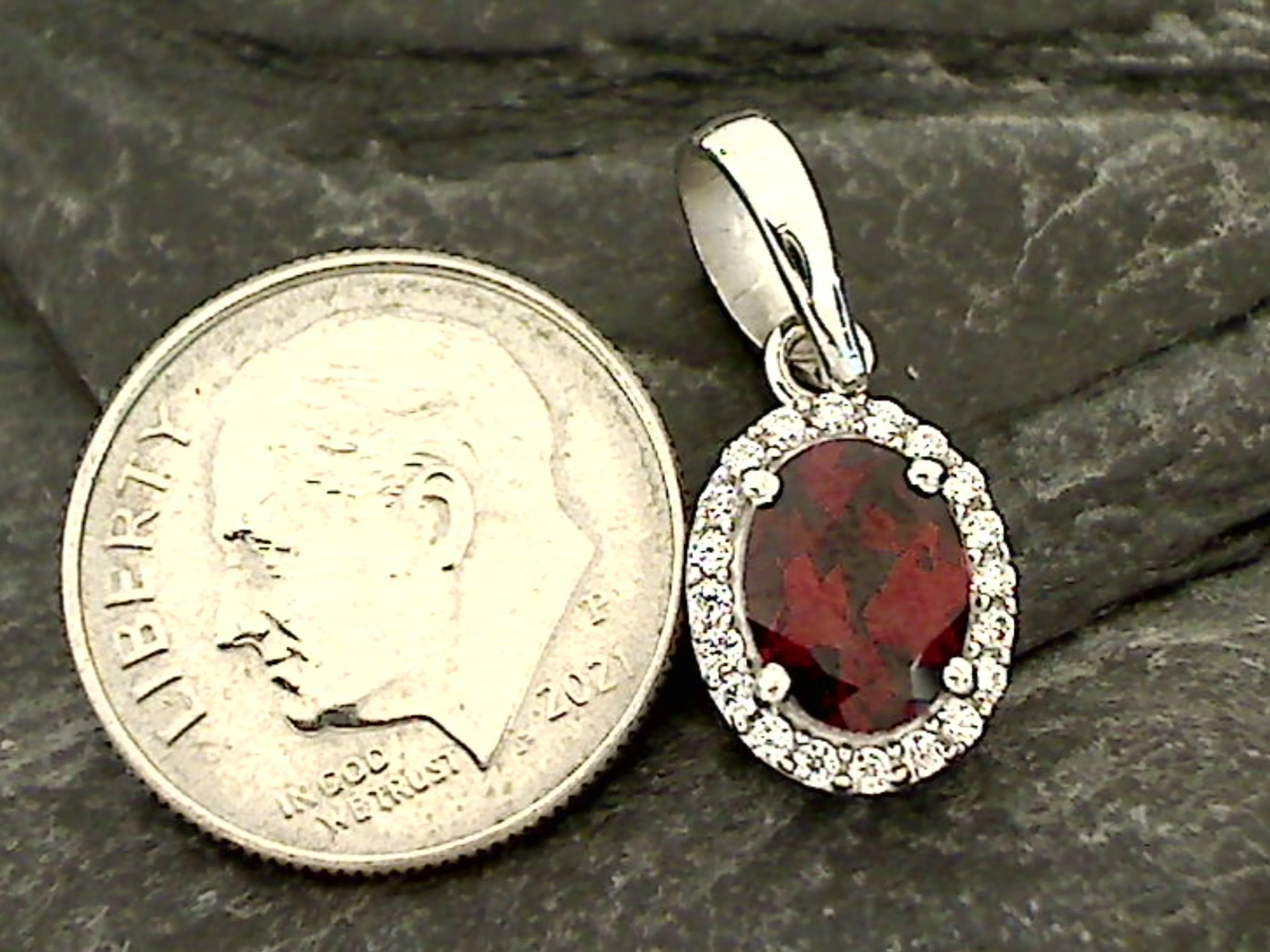 Garnet, CZ, Sterling Silver Small Pendant