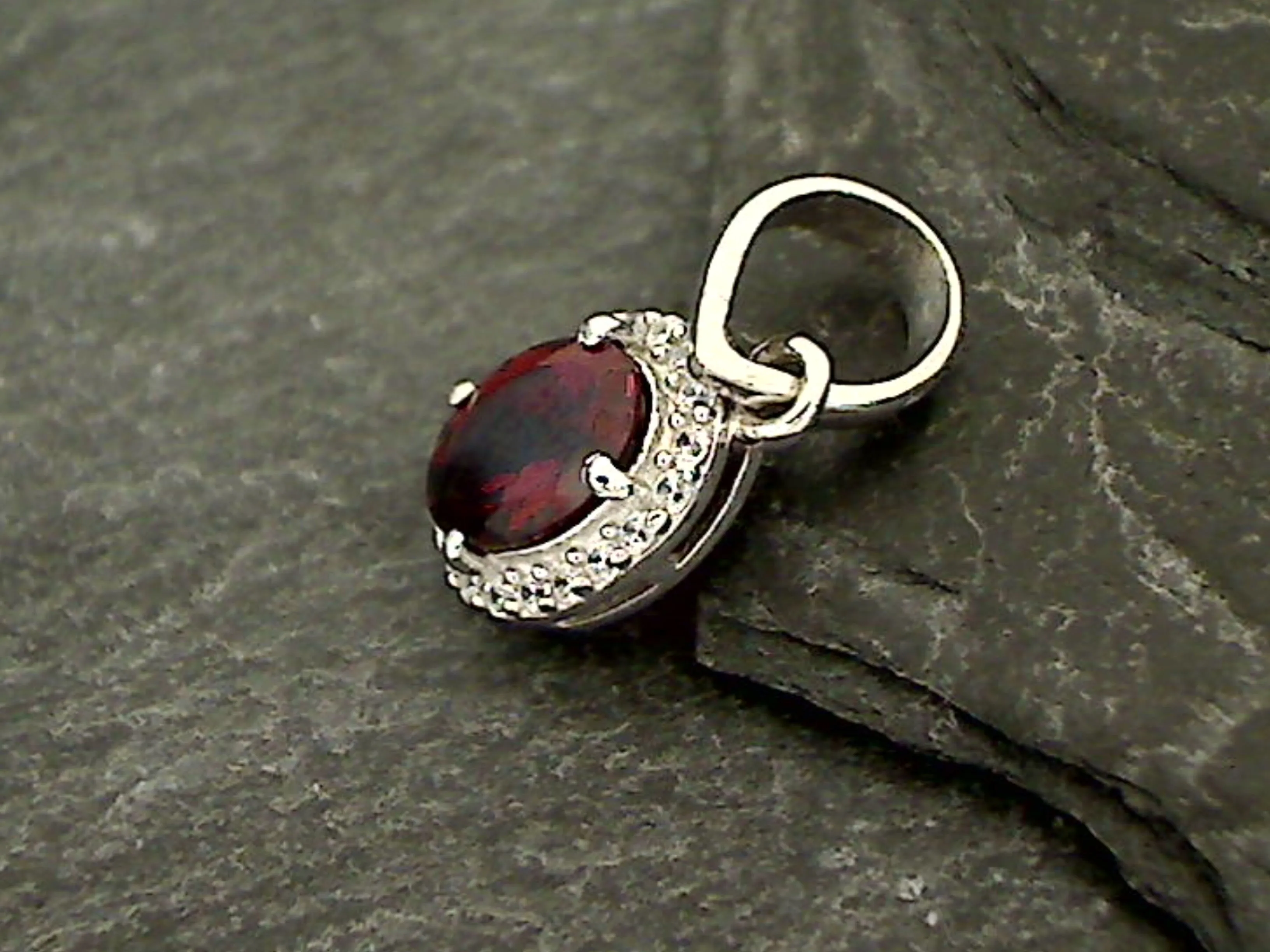 Garnet, CZ, Sterling Silver Small Pendant