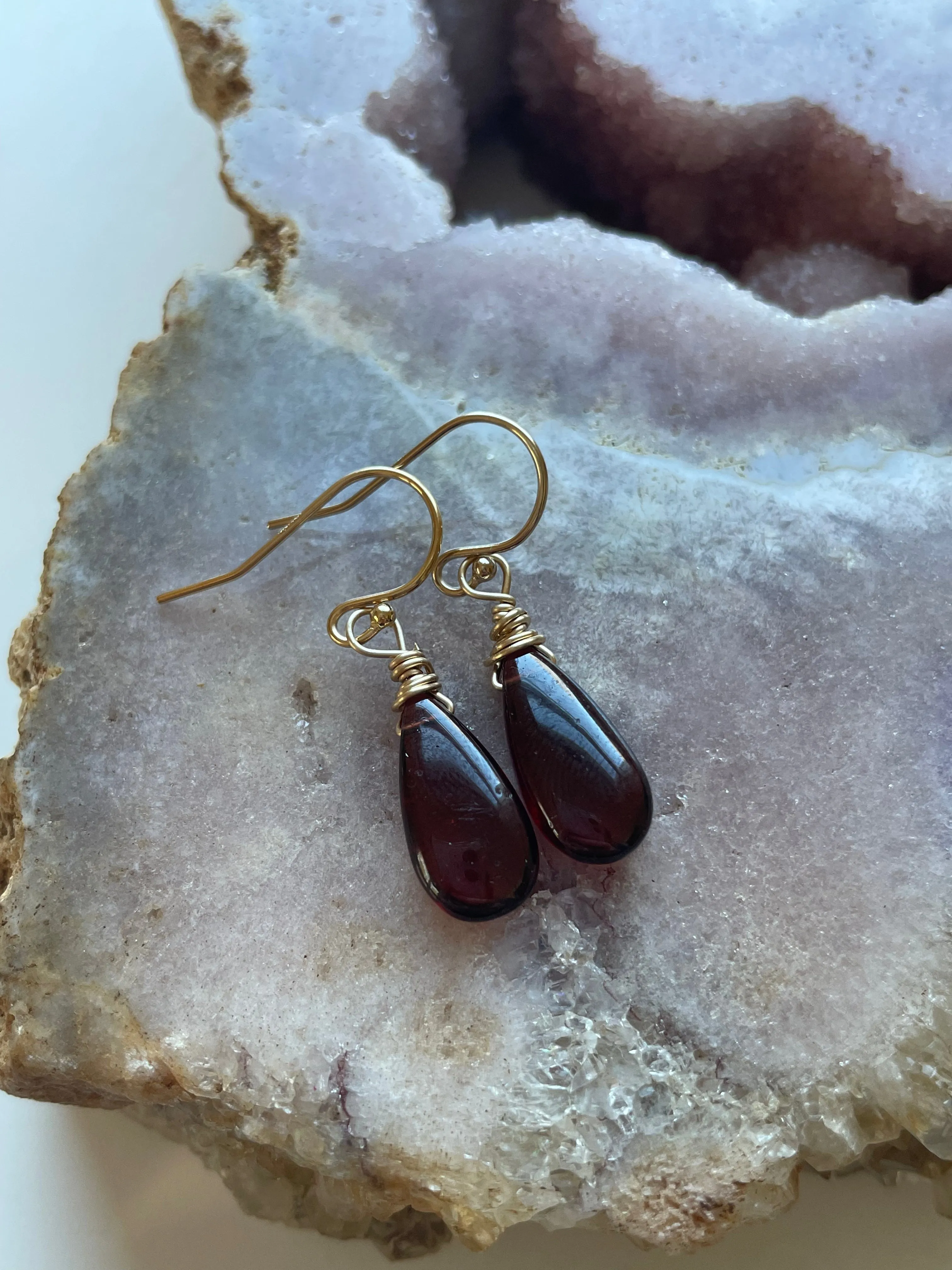 Garnet Dangle Earrings Gold Filled or sterling