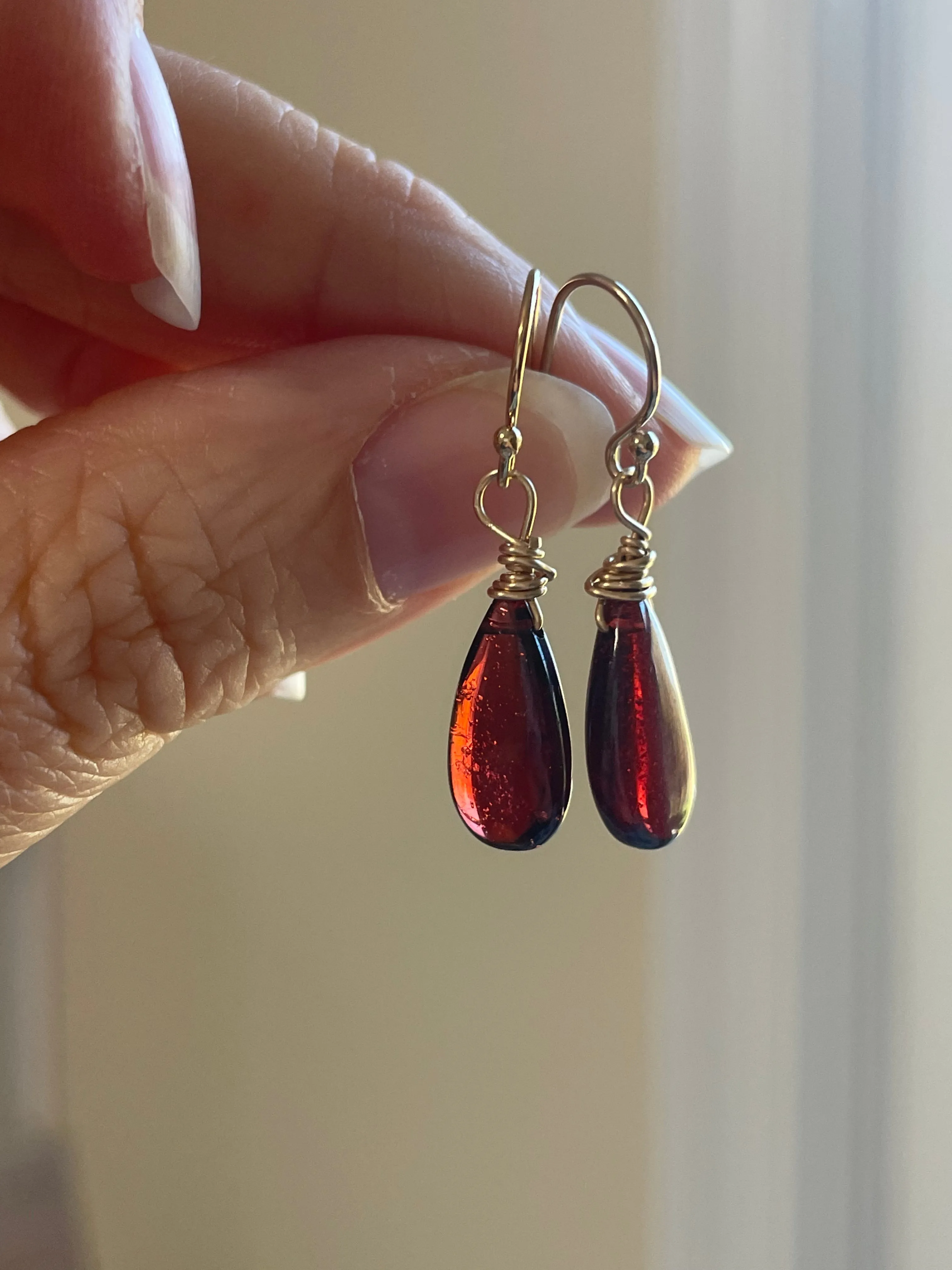 Garnet Dangle Earrings Gold Filled or sterling