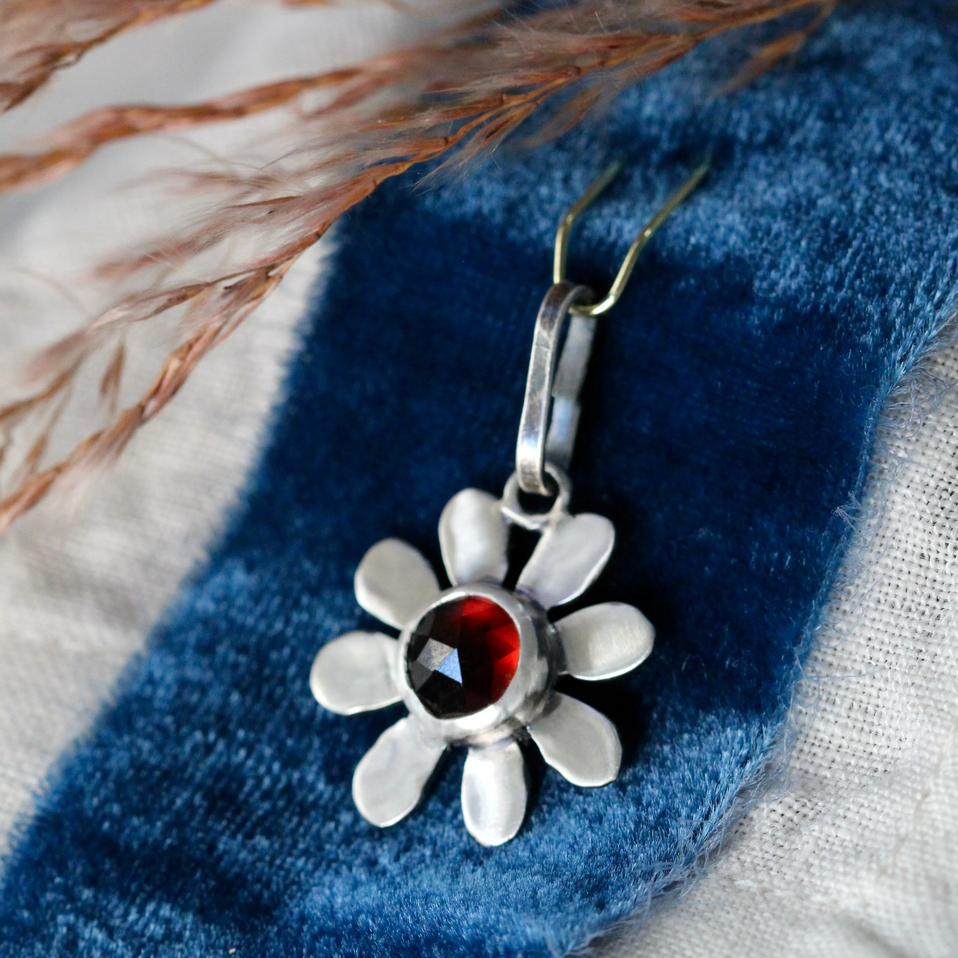 Garnet Sterling silver Flower charm