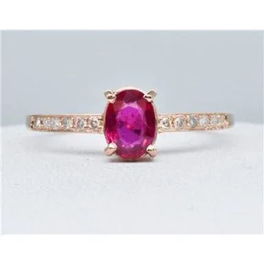 Genuine Ruby and Diamond Solitaire in 14K Rose Gold