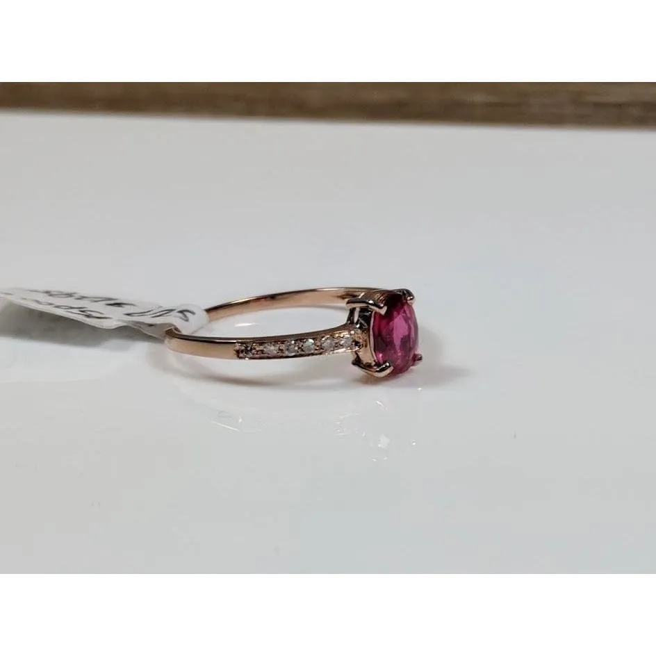 Genuine Ruby and Diamond Solitaire in 14K Rose Gold