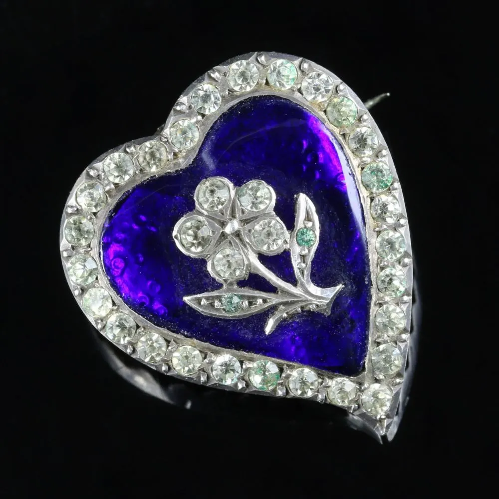 Georgian Blue Paste Silver Witches Heart Brooch