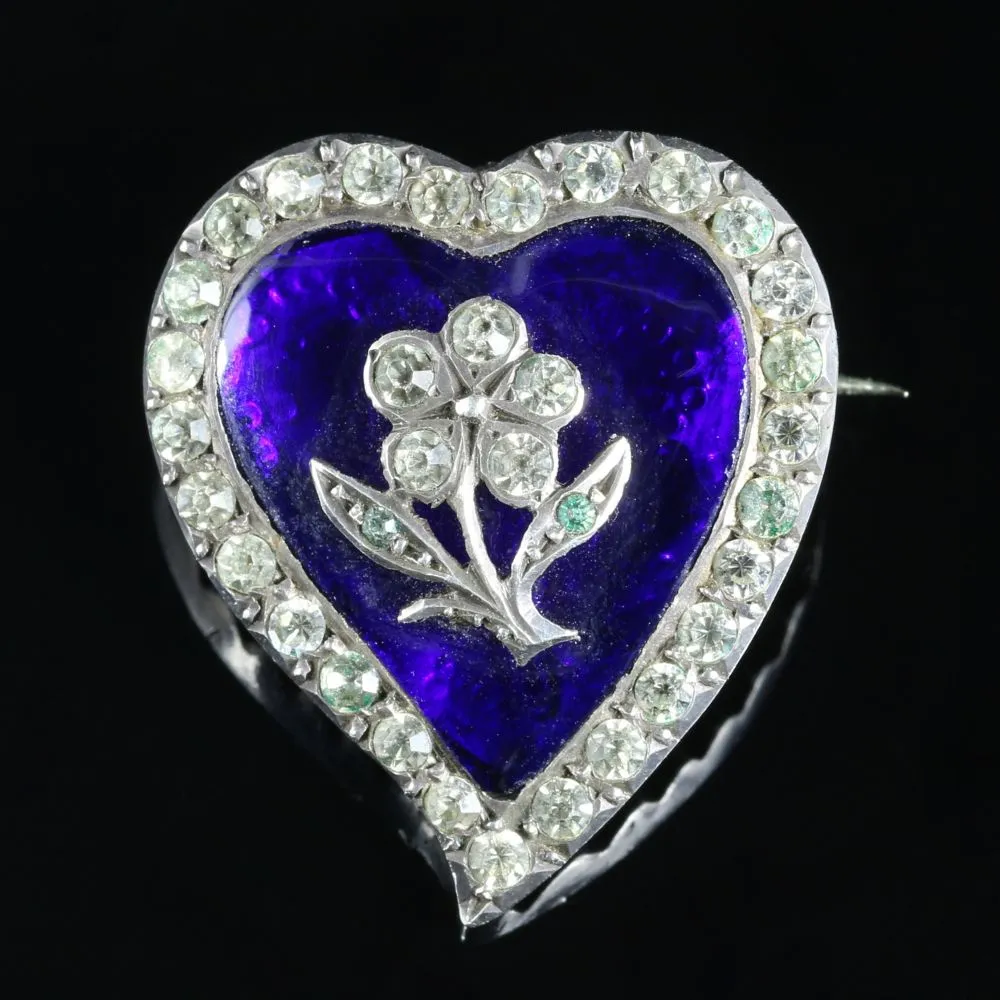 Georgian Blue Paste Silver Witches Heart Brooch