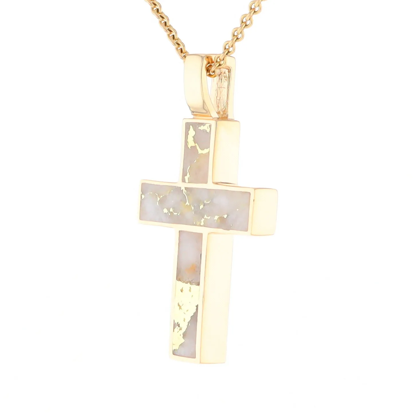 Gold Quartz Pendant Cross Design 3 Section Inlaid Pendant