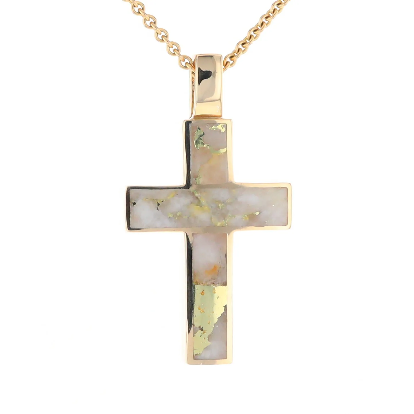 Gold Quartz Pendant Cross Design 3 Section Inlaid Pendant