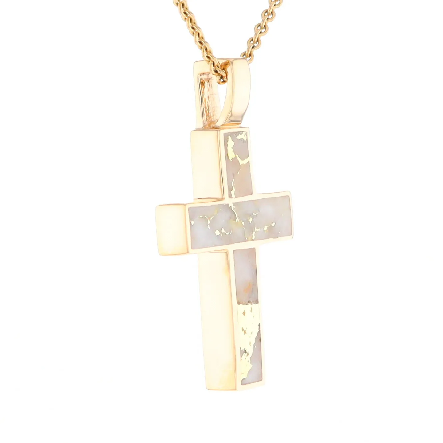 Gold Quartz Pendant Cross Design 3 Section Inlaid Pendant