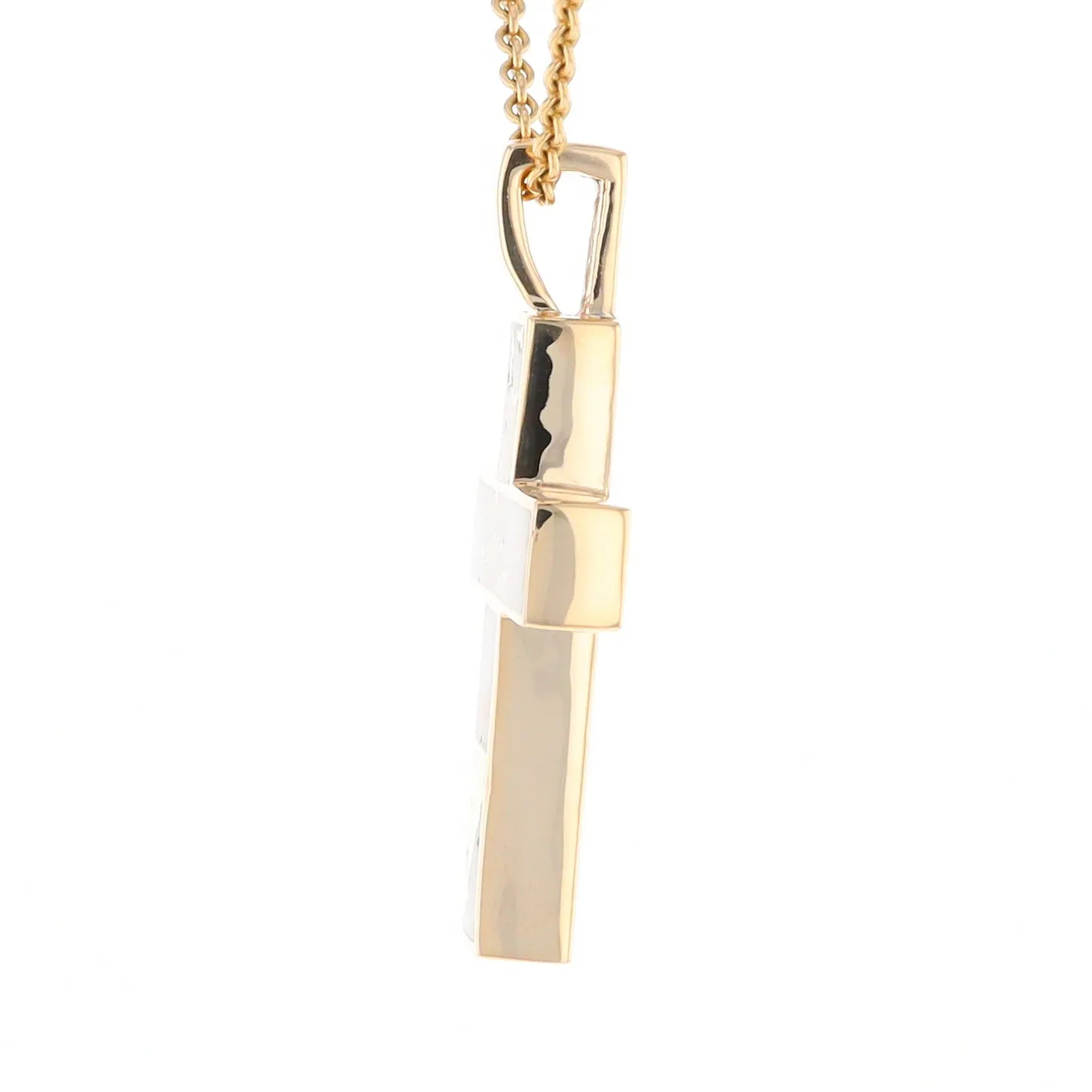 Gold Quartz Pendant Cross Design 3 Section Inlaid Pendant