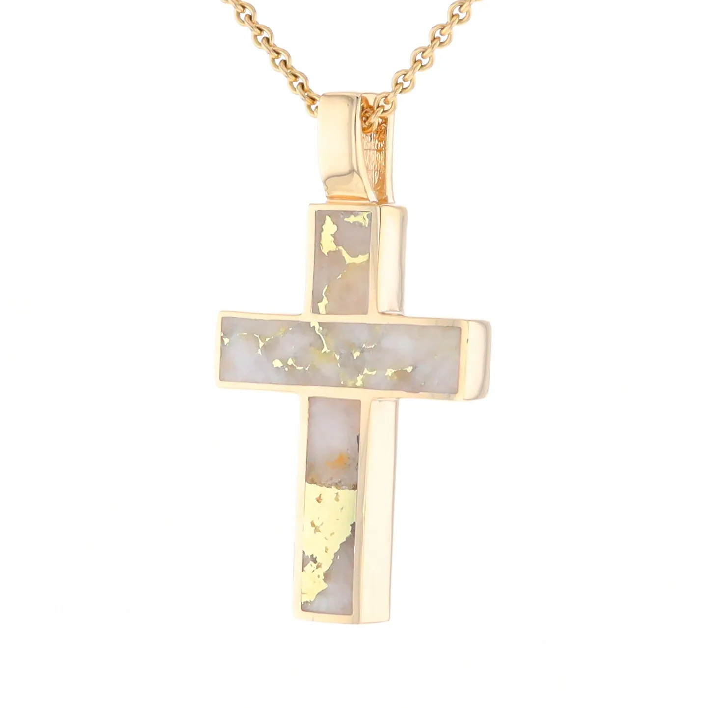 Gold Quartz Pendant Cross Design 3 Section Inlaid Pendant