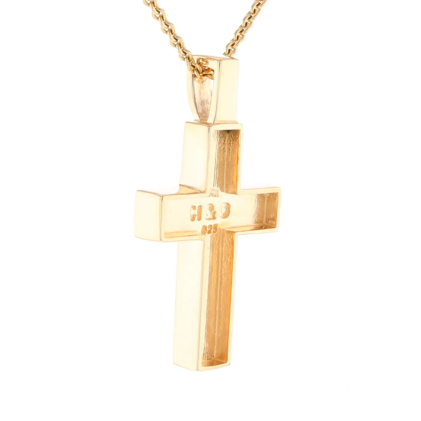 Gold Quartz Pendant Cross Design 3 Section Inlaid Pendant