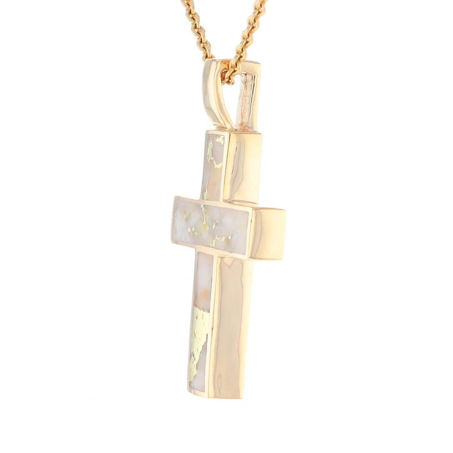 Gold Quartz Pendant Cross Design 3 Section Inlaid Pendant