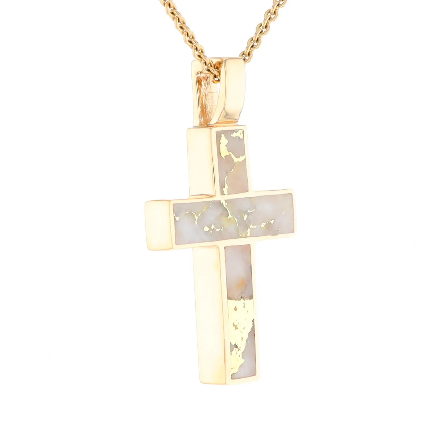 Gold Quartz Pendant Cross Design 3 Section Inlaid Pendant