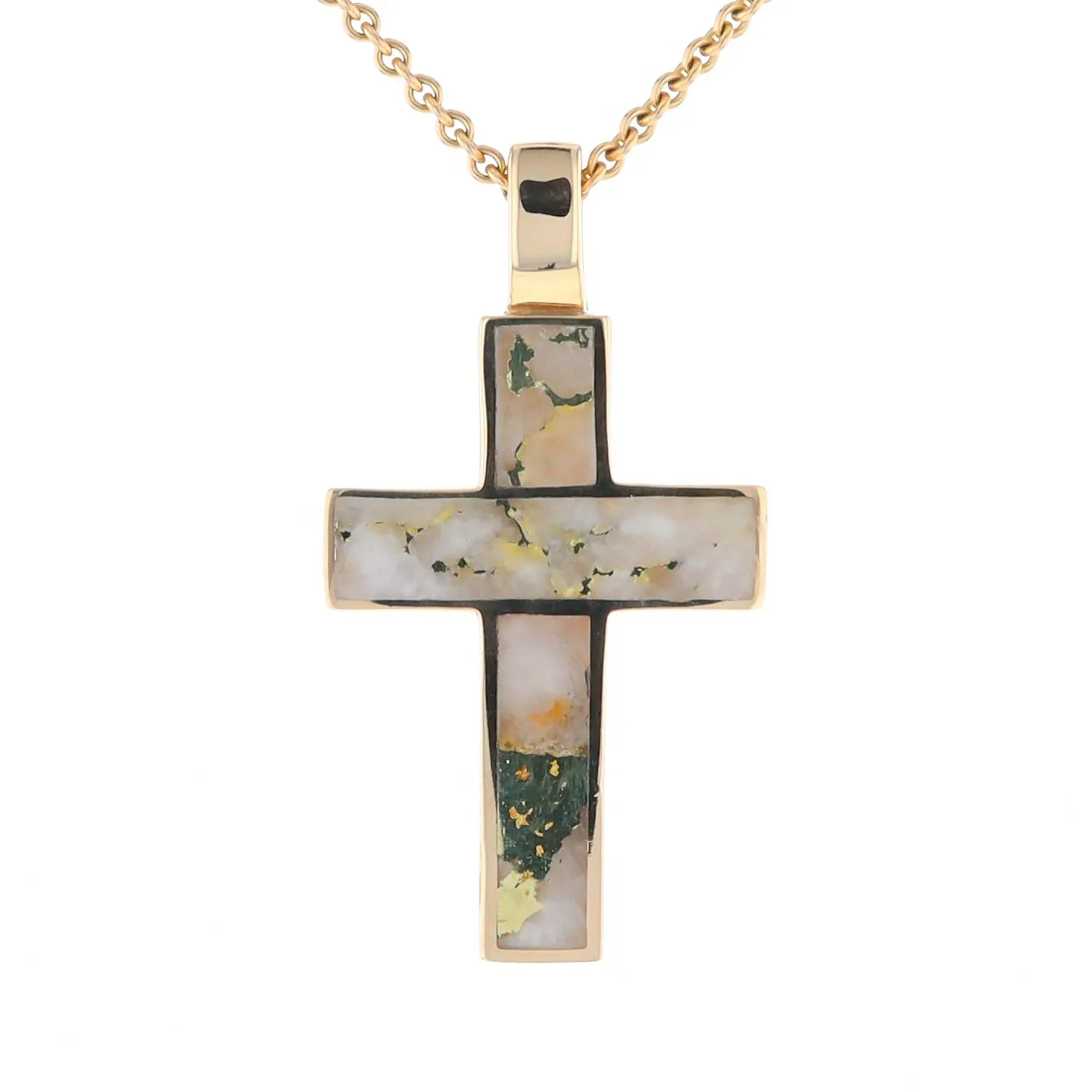 Gold Quartz Pendant Cross Design 3 Section Inlaid Pendant