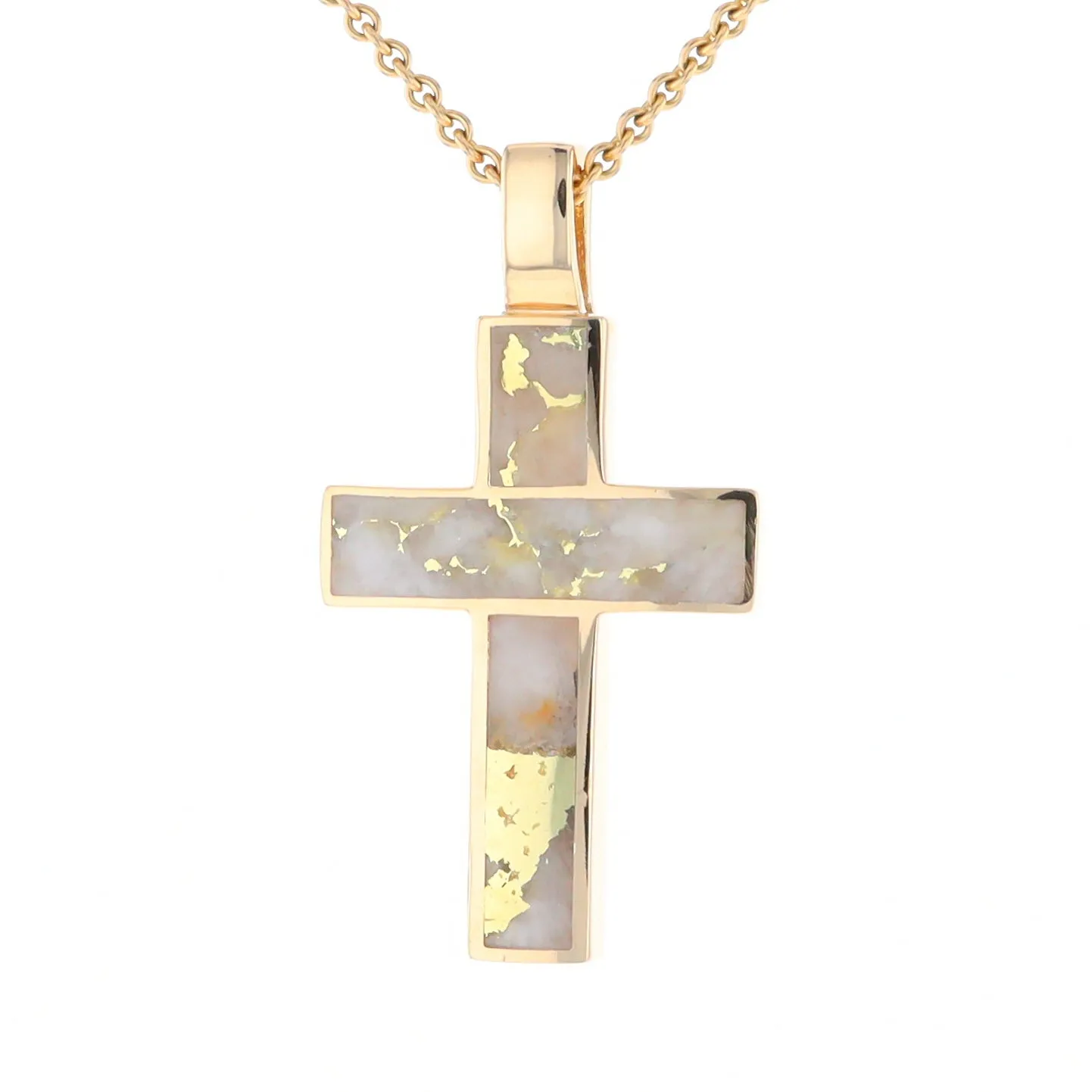 Gold Quartz Pendant Cross Design 3 Section Inlaid Pendant