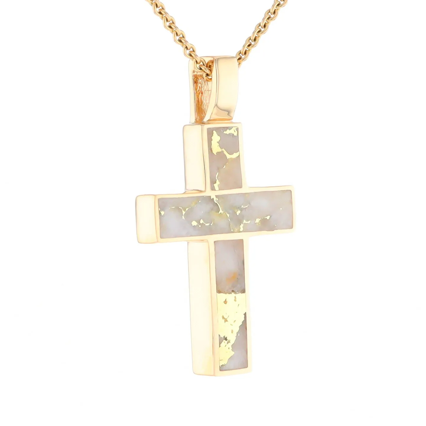 Gold Quartz Pendant Cross Design 3 Section Inlaid Pendant