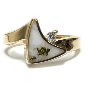 Gold Quartz Ring Boat Sail Inlaid Design with .04ctw Round Diamond