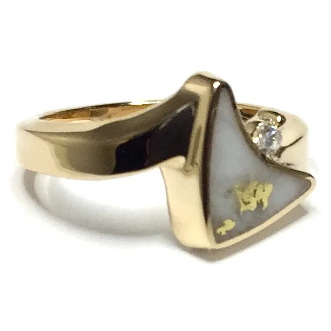 Gold Quartz Ring Boat Sail Inlaid Design with .04ctw Round Diamond