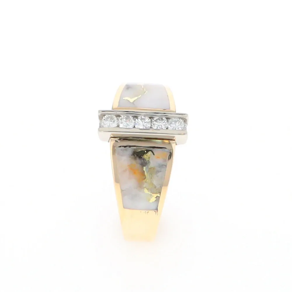 Gold Quartz Ring Double Sided Inlaid Design with .23ctw Diamonds