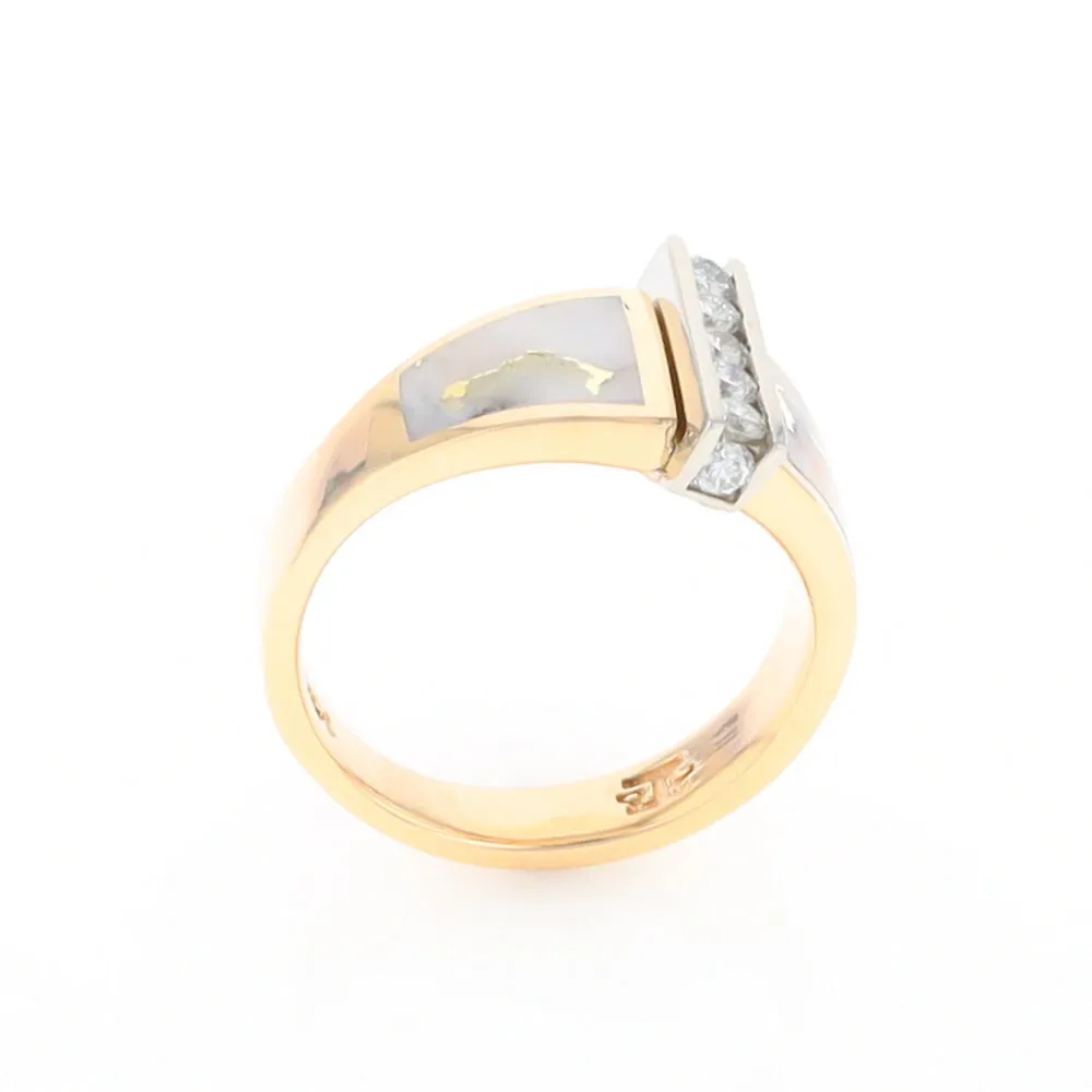 Gold Quartz Ring Double Sided Inlaid Design with .23ctw Diamonds