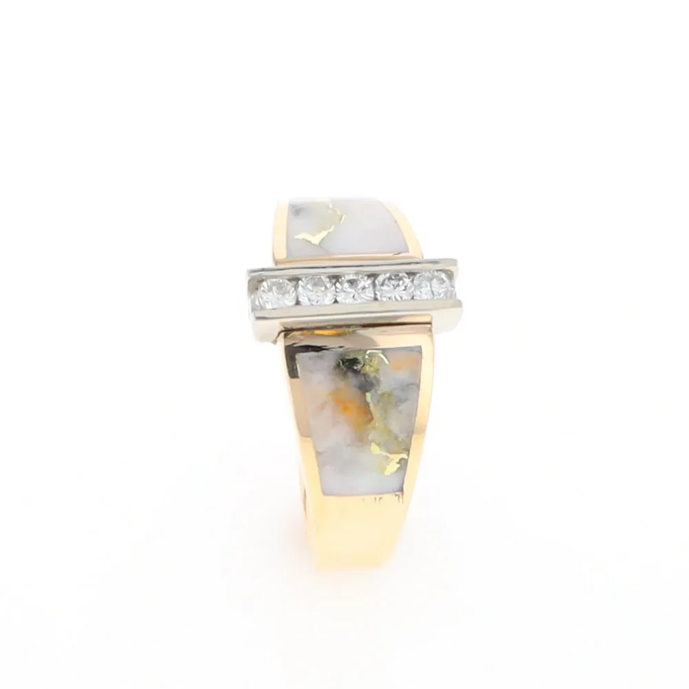 Gold Quartz Ring Double Sided Inlaid Design with .23ctw Diamonds