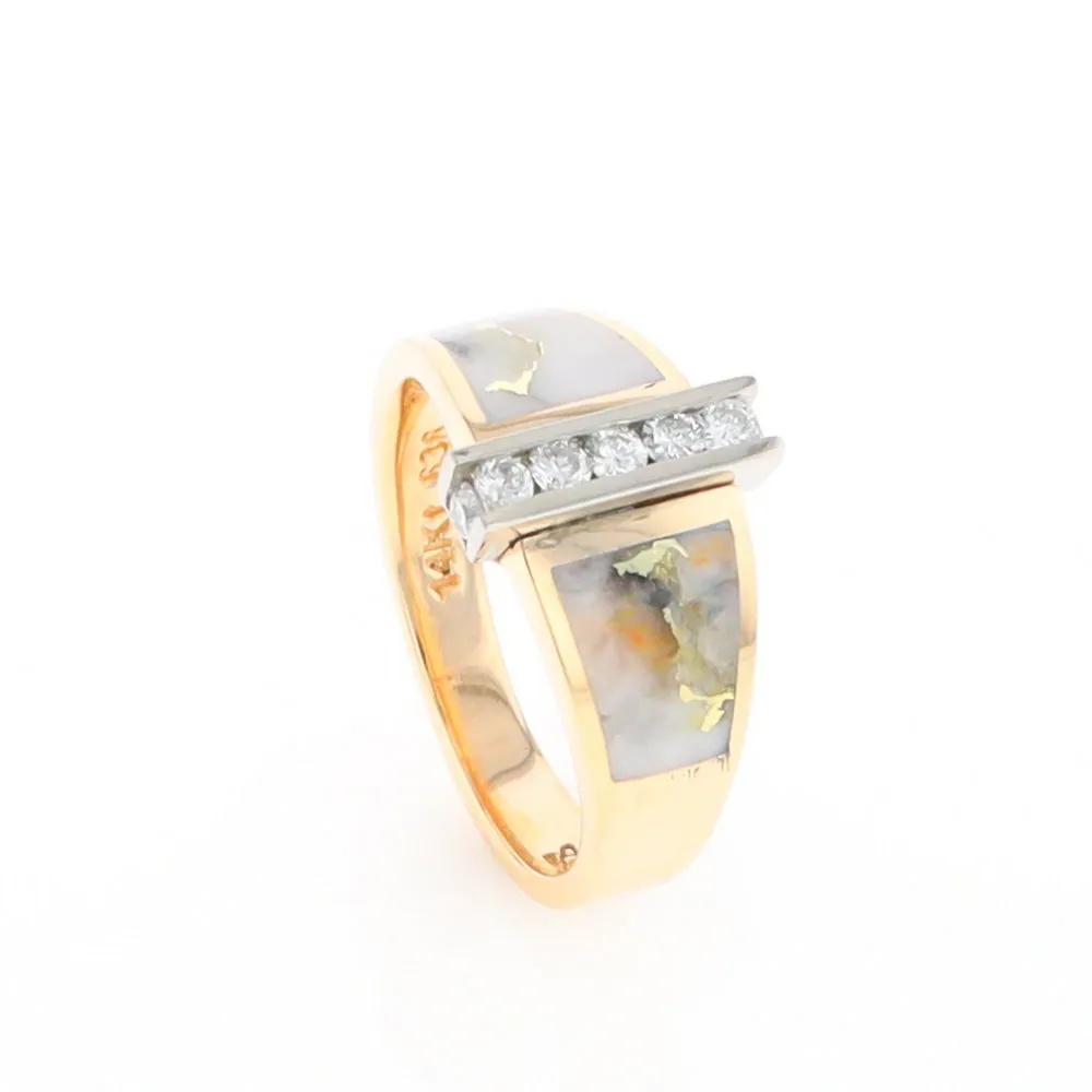 Gold Quartz Ring Double Sided Inlaid Design with .23ctw Diamonds