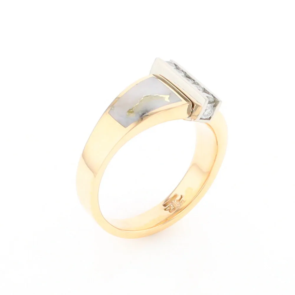 Gold Quartz Ring Double Sided Inlaid Design with .23ctw Diamonds