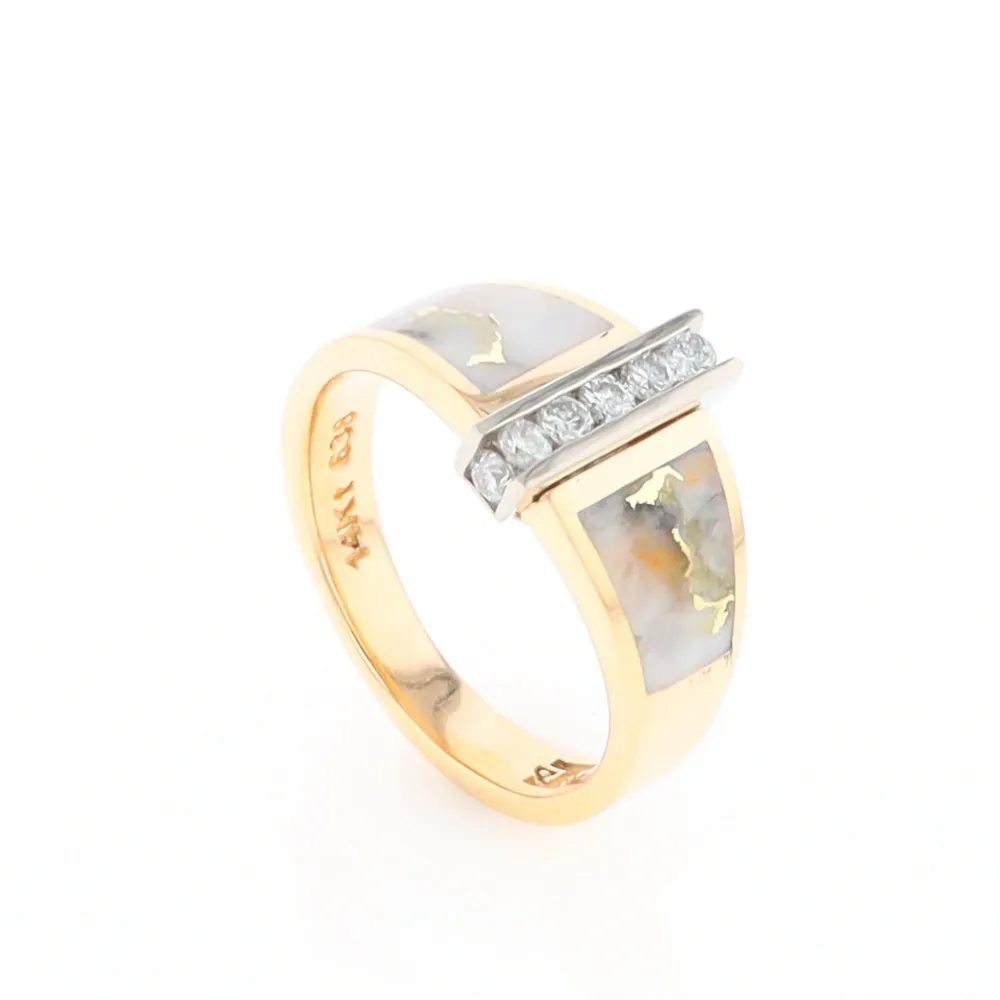 Gold Quartz Ring Double Sided Inlaid Design with .23ctw Diamonds